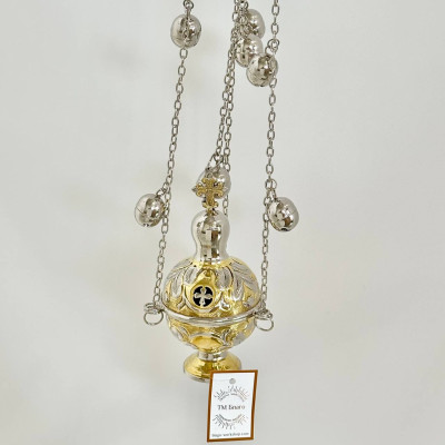 Кадило комбинированное для священника с чеканкой, 8х19 см