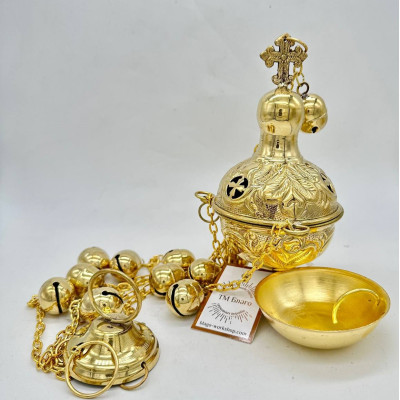 Кадило середнє кругле з чеканкою, 8х19 см