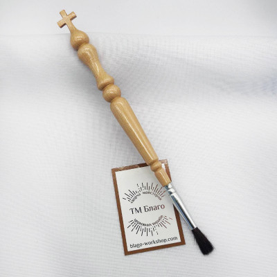 Anointing stick (brush) wooden with a cross, 20 cm