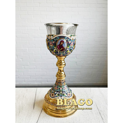 Brass chalice with gilding and silver plating, 600 ml