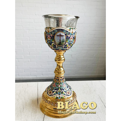 Brass chalice with gilding and silver plating, 600 ml