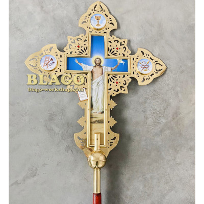 Крест запрестольный латунный с камнями двухсторонний №2, 69х79 см