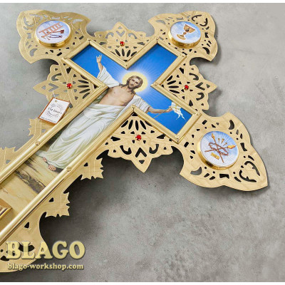 Крест запрестольный латунный с камнями двухсторонний №2, 69х79 см