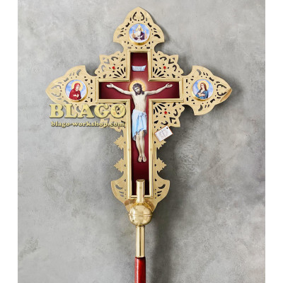 Крест запрестольный латунный с камнями двухсторонний №2, 69х79 см