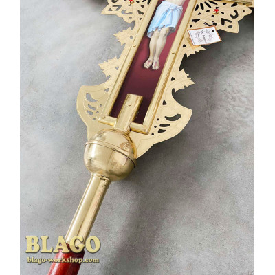 Крест запрестольный латунный с камнями двухсторонний №2, 69х79 см