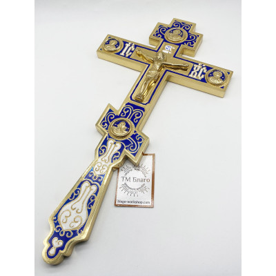 Крест напрестольный прямой, синяя эмаль, 17,5х1х34,5см