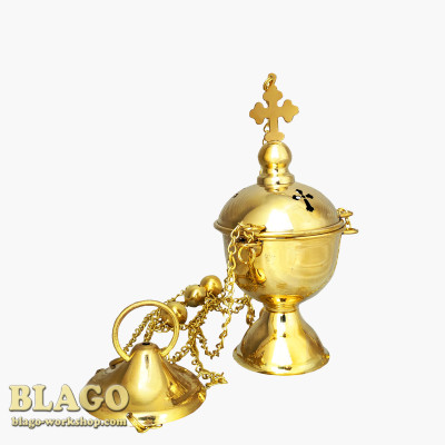 Кадило малое латунное, не лакированное, 8х18|64 см