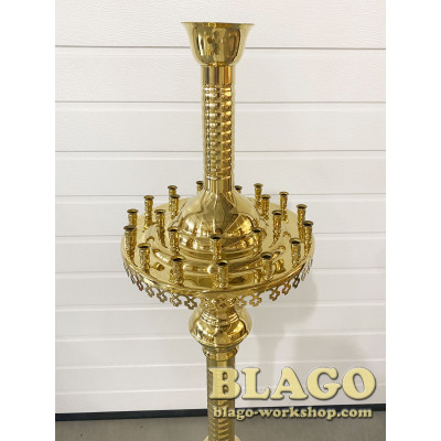 Підсвічник на 24 свічки 1 лампаду латунний, 28х28х134 см