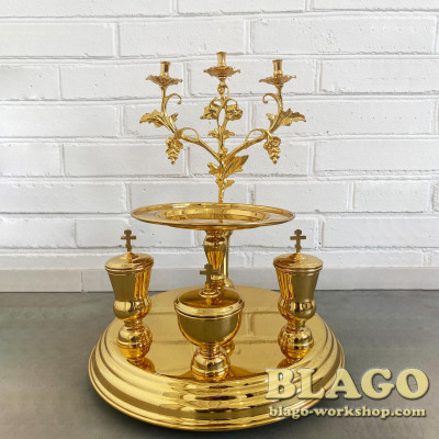 Блюдо литийное (всенощное) латунное, 37х43 см