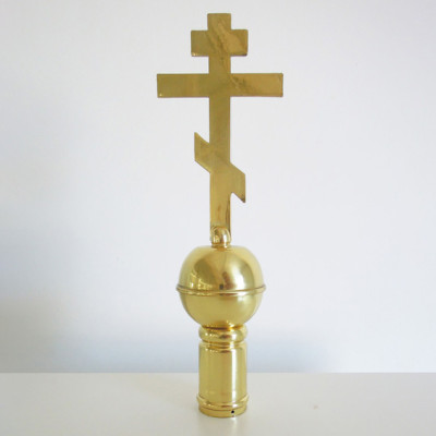 Brass tops on the banner with a cross, 10x30 cm