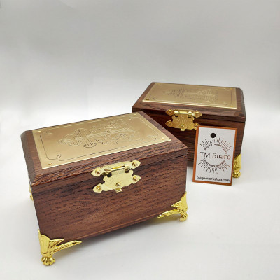 Крестильный ящик деревянный с металлической накладкой, 12х9х7,5 см