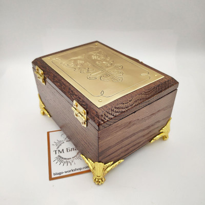 Крестильный ящик деревянный с металлической накладкой, 12х9х7,5 см