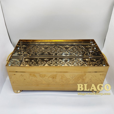 Ящик для огарок свечей (огарочница) с чеканкой желтый, 29х14х11 см