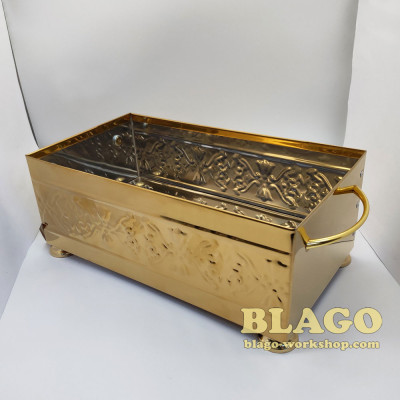 Ящик для огарок свечей (огарочница) с чеканкой желтый, 29х14х11 см