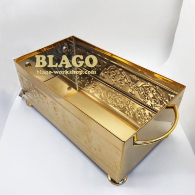 Ящик для огарок свечей (огарочница) с чеканкой желтый, 29х14х11 см