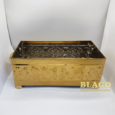 Ящик для огарок свечей (огарочница) с чеканкой желтый, 29х14х11 см