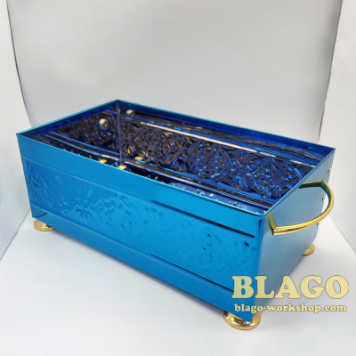 Ящик для огарок свечей (огарочница) с чеканкой синий, 29х14х11 см