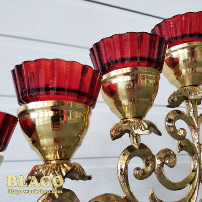 Seven-branch floor candelabrum, altar brass small, on one leg, 52х42 cm