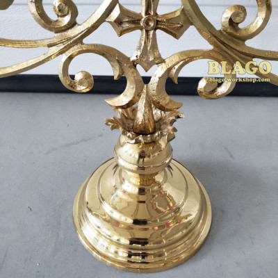 Seven-branch floor candelabrum, altar brass small, on one leg, 52х42 cm