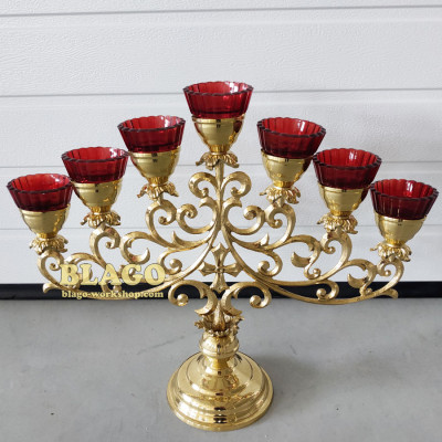 Seven-branch floor candelabrum, altar brass small, on one leg, 52х42 cm