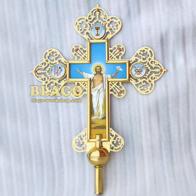 Крест запрестольный латунный с камнями двухсторонний №7, 60х80 см