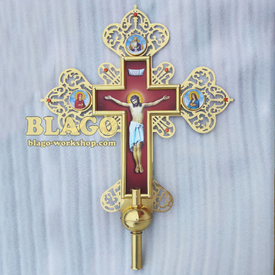 Крест запрестольный латунный с камнями двухсторонний №7, 60х80 см