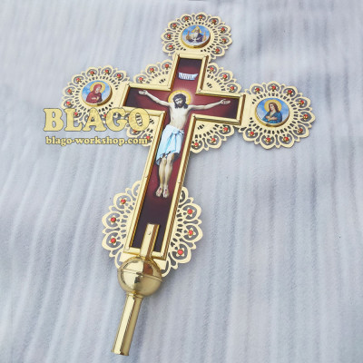 Хрест запрестольний латунний з камінням двосторонній, 62х89 см №31