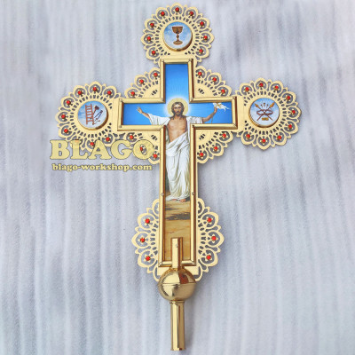 Хрест запрестольний латунний з камінням двосторонній, 62х89 см №31