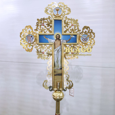 Хрест запрестольний латунний з камінням двосторонній №1, 72х90 см