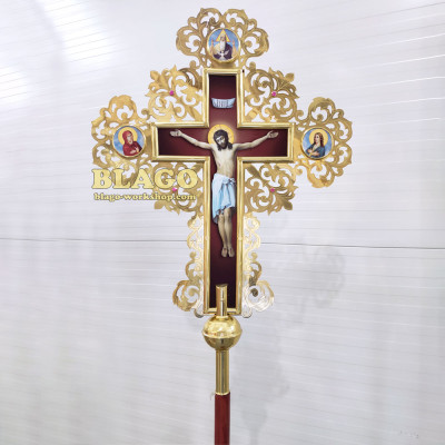 Хрест запрестольний латунний з камінням двосторонній №1, 72х90 см