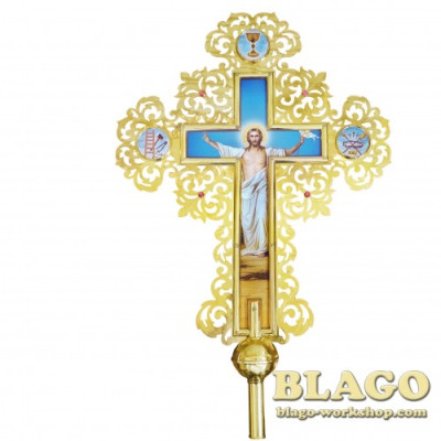 Хрест запрестольний латунний з камінням двосторонній №1, 72х90 см