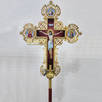 Хрест запрестольний латунний з камінням двосторонній №5, 69х89 см