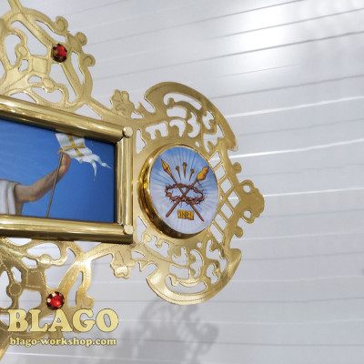 Хрест запрестольний латунний з камінням двосторонній №5, 69х89 см