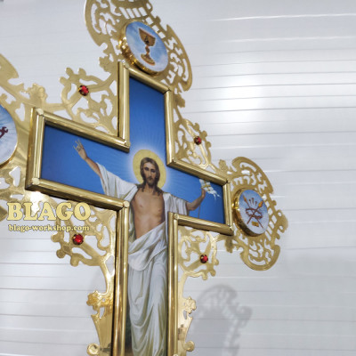 Хрест запрестольний латунний з камінням двосторонній №5, 69х89 см