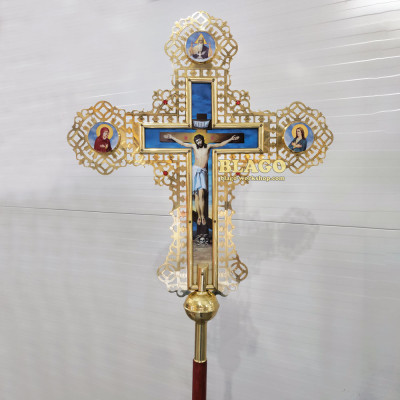 Хрест запрестольний латунний з камінням двосторонній №4, 69х87 см 