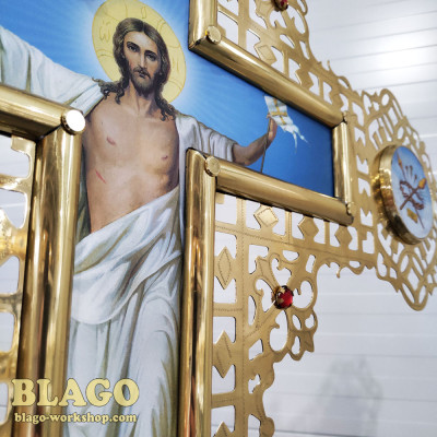 Крест запрестольный латунный с камнями двухсторонний №7, 60х80 см