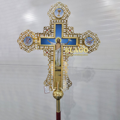 Хрест запрестольний латунний з камінням двосторонній №4, 69х87 см 