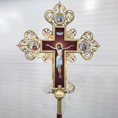 Крест запрестольный латунный с камнями двухсторонний №7, 60х80 см