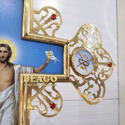 Крест запрестольный латунный с камнями двухсторонний №7, 60х80 см