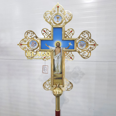 Крест запрестольный латунный с камнями двухсторонний №7, 60х80 см