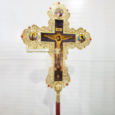 Хрест запрестольний латунний з камінням двосторонній, 62х89 см №7