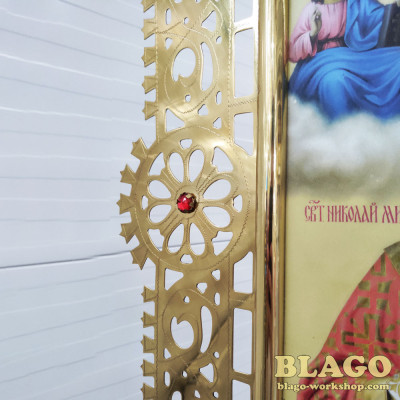 Ікона запрестольна латунна з камінням двостороння №5, 49х68 см