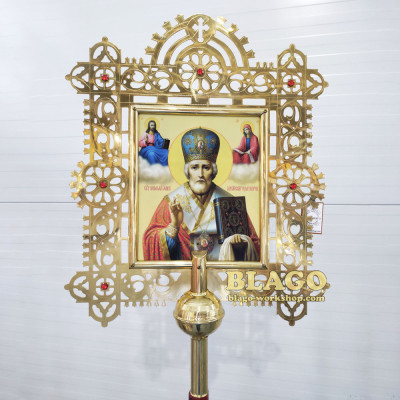 Ікона запрестольна латунна з камінням двостороння №5, 49х68 см