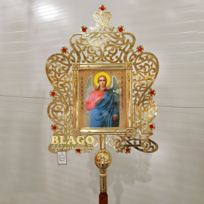 Ікона запрестольна латунна з камінням двостороння, 48х80 см №10