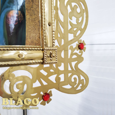 Ікона запрестольна латунна з камінням двостороння, 48х80 см №10