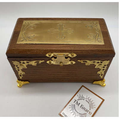 Крестильный ящик деревянный с металлической накладкой, 14х7х5 см