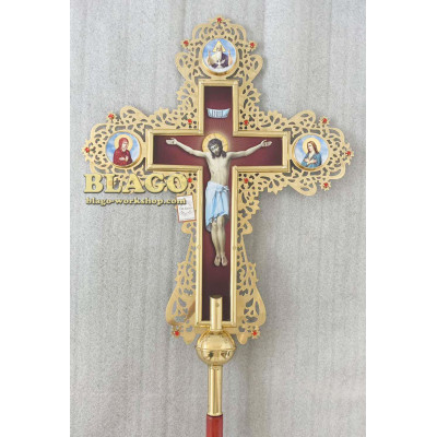 Крест запрестольный латунный с камнями двухсторонний №8, 75х95 см