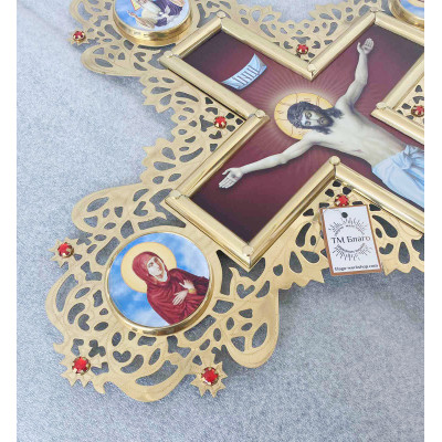 Крест запрестольный латунный с камнями двухсторонний №8, 75х95 см