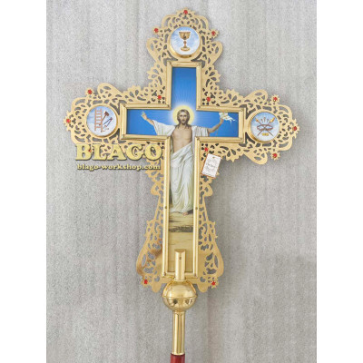 Крест запрестольный латунный с камнями двухсторонний №8, 75х95 см