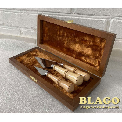 Liturgical spear set with wooden handles in a wooden case